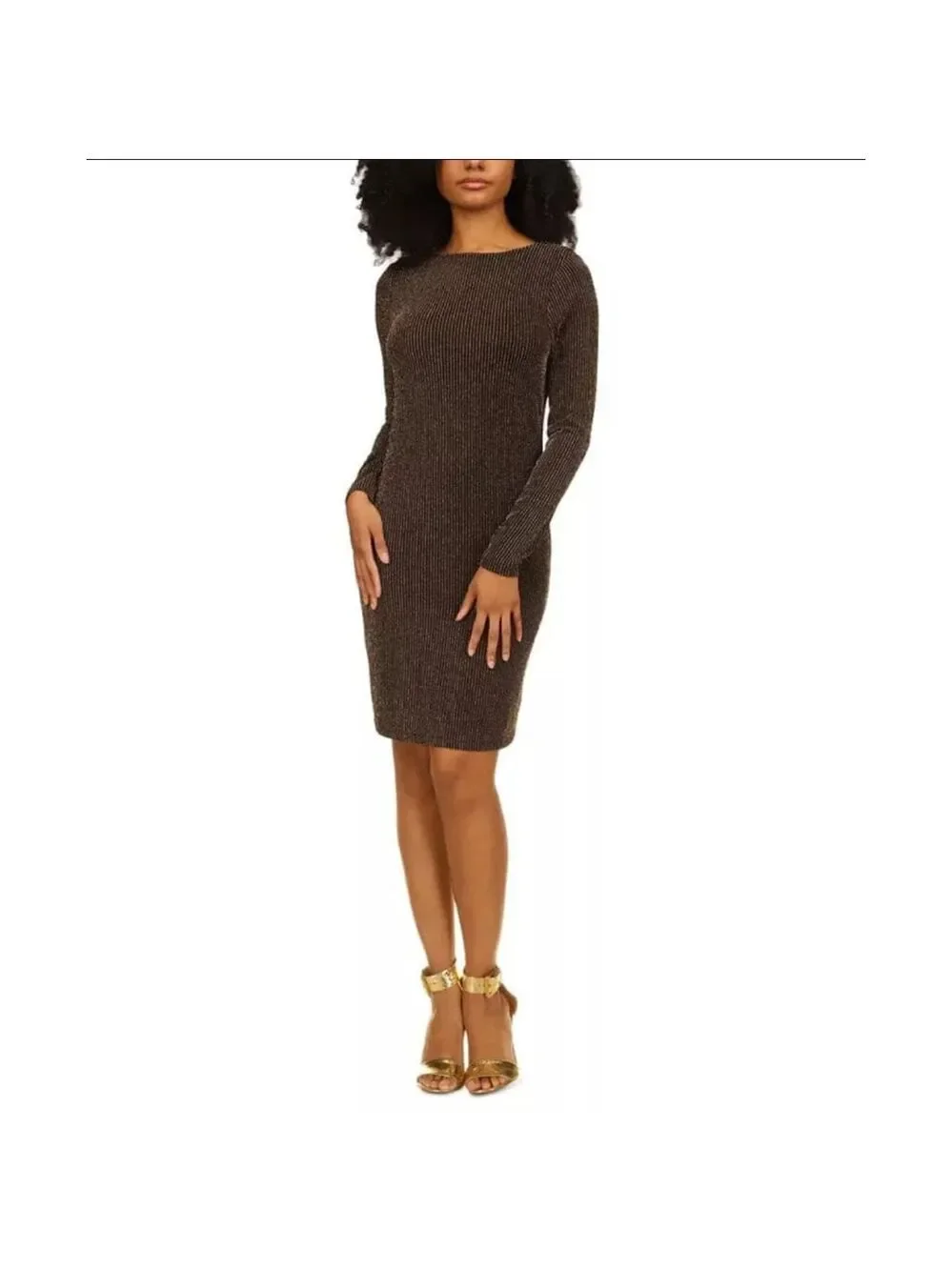 Michael Kors Cowl Back Black Gold Long Sleeve Cocktail Mini Dress 0 X - 10 / 12
